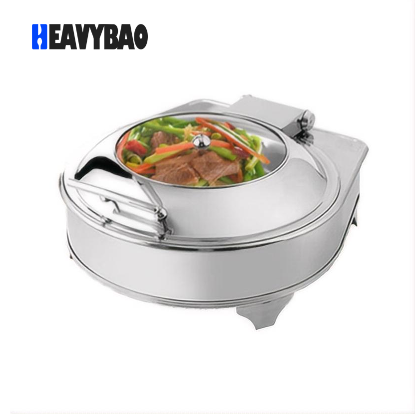 Heavybao Stainless Steel Chafing Dish with Quick View Window Round Server for Restaurant Catering Foodservice Buffet Use