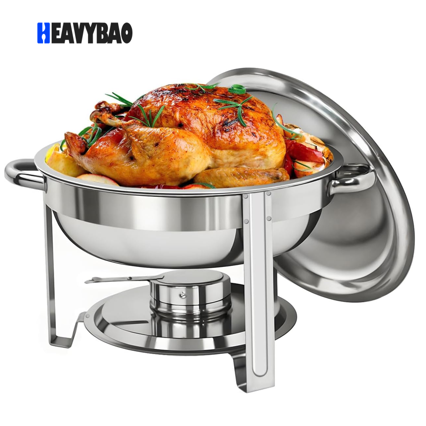 Heavybao Round Chafing Dish Stainless Steel Deep Pans Chafer Dish Set For Buffet Catering Party Events