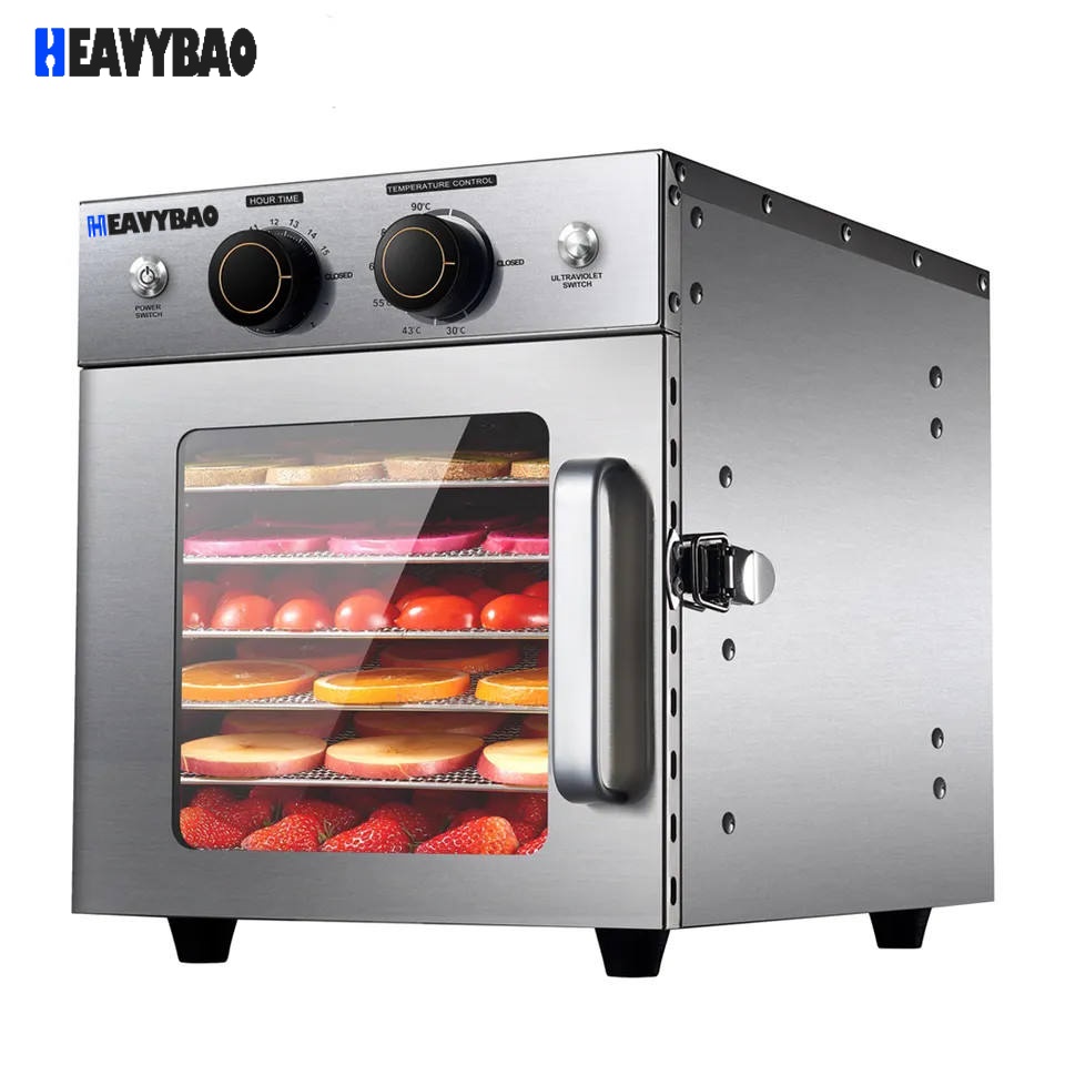 Heavybao 6 Trays UV Function Stainless Steel Fruits And Vegetables Hot Air Tray Dryer Food Dehydrator Machine