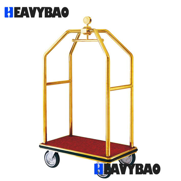Heavybao Custom Hotel Luggage Trolley Cart Hotel Luggage Service Trolley Stainless Steel Bellman Trolley Luggage Cart