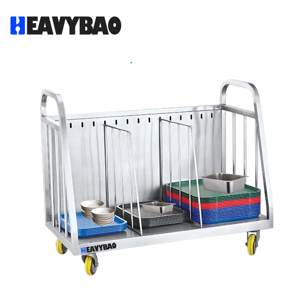Heavybao Hotel Adjustable Stainless Steel Collecting And Transporting Plastic Trays Plates Trolley For Storage