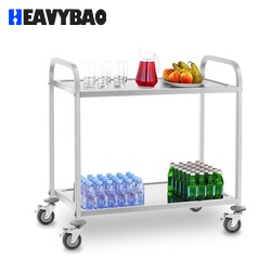 Heavybao Hotel Restaurant Service Stainless Steel Food 2 Tiers Trolley With Braking Wheels Commercial Food Serving Cart