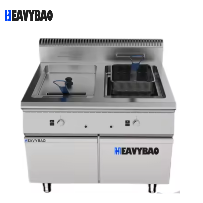 Heavybao Gas Electric Industrial Deep Fryer Machine with 2-Tank 2-Basket Commercial Restaurant Kitchen Deep Fryer