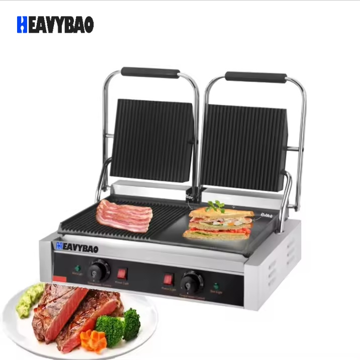 Heavybao Professional Table Top Stainless Steel Electric Grill Panini Press Machine Commercial Griddle Machine