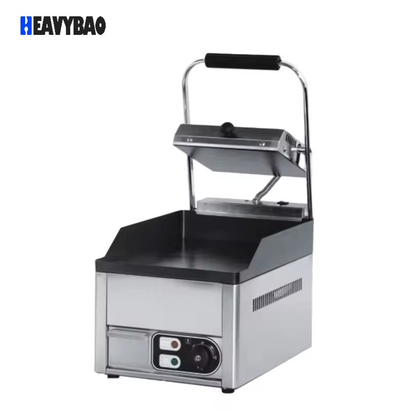 Heavybao Commercial Electric Flat Contact Grill Stainless Steel Kitchen Equipment Smokeless Griddle Machine