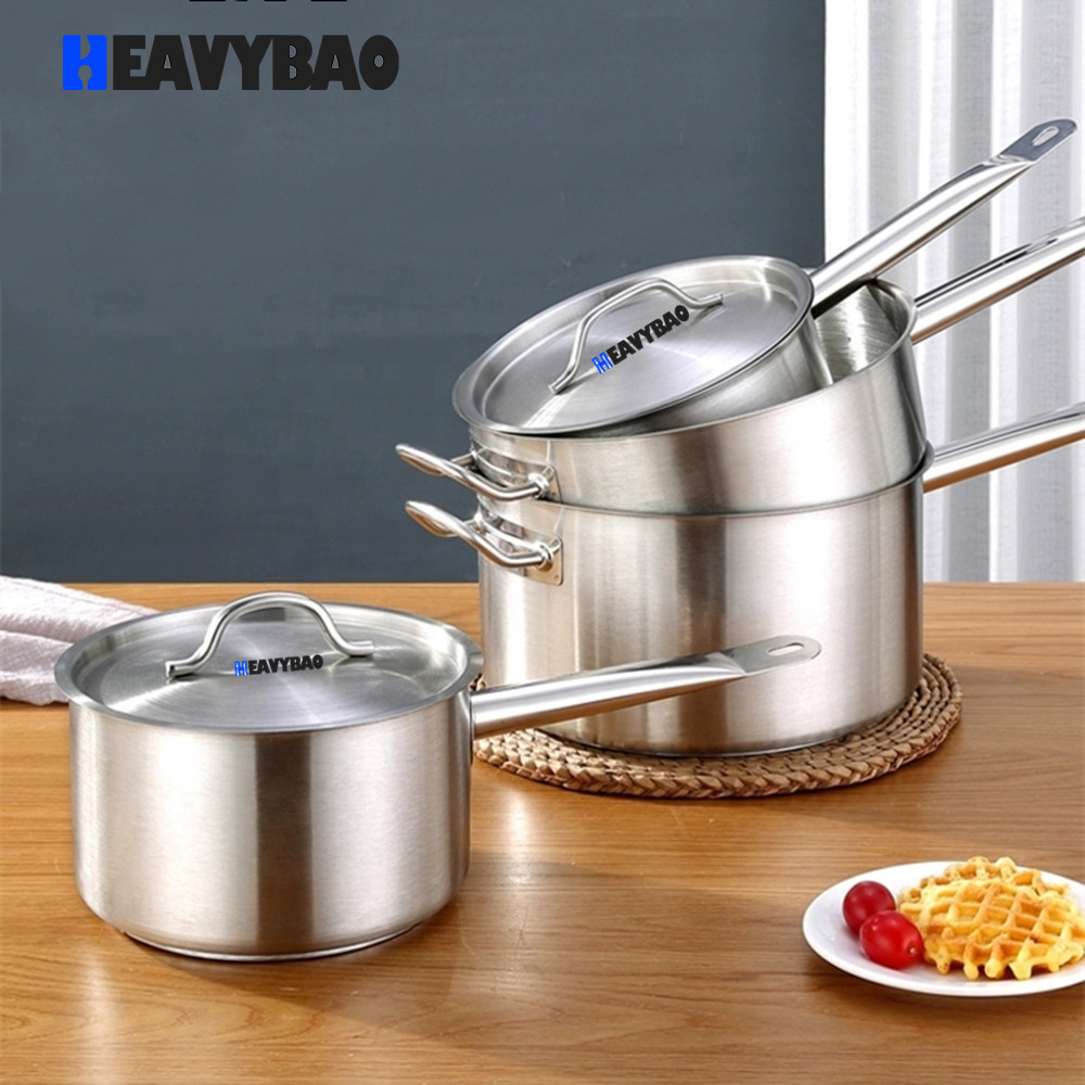 Heavybao Commercial Boil Milk Stainless Steel Cooking Soup Pot Composite Bottom Milk Pot Sauce Pan