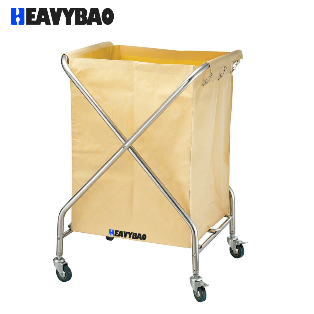 Heavybao Hotel Equipment Stainless Steel Yellow Collecting Square Laundry Trolley Room Service Trolley Cloth Collecting Cart