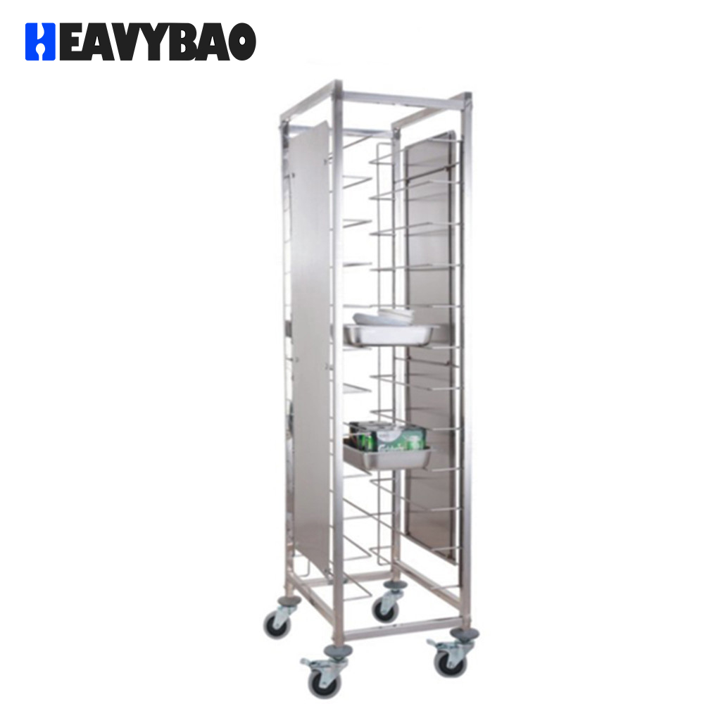 Heavybao 4 Wheels Stainless Steel Cooking 12-Tiers Wire Rack Trolley With Side Panels Food Serving Cart For Baking Kitchen