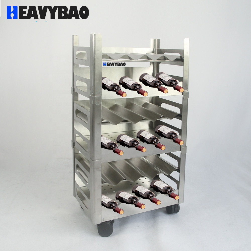 Heavybao Commercial Stainless Steel Storage Red Wine Transfer Trolley For Restaurant Wine Storage Cart Hand Trolley