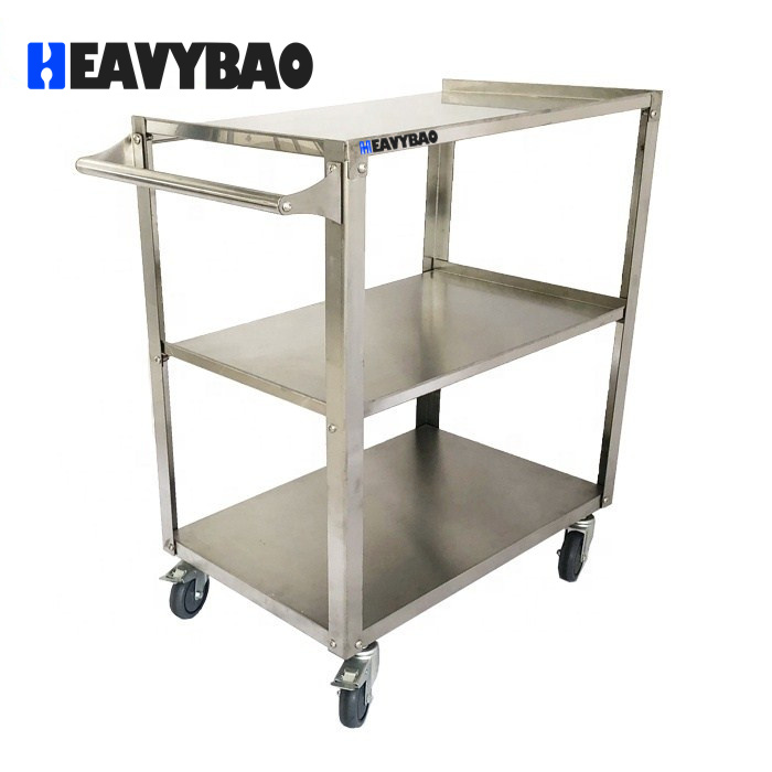 Heavybao Commercial Equipment 3-Tier Collecting Stainless Steel Home Trolley For Kitchen With One Side Armrest