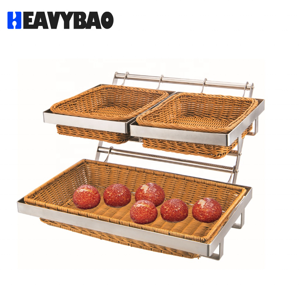 Heavybao Buffet Equipment Stainless Steel 2 layers Snack Stand and buffet food display stand with Basket