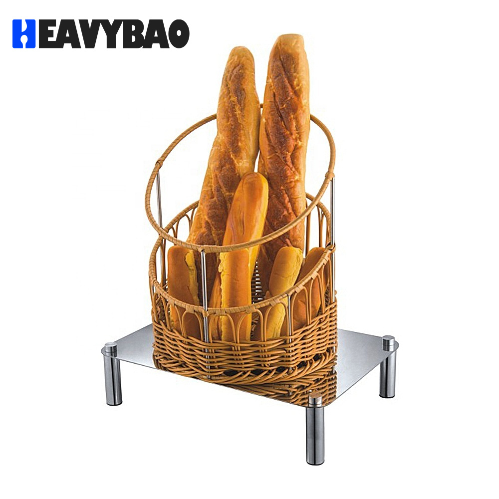 Heavybao Stainless Steel Bakery Bread/Fruit Display Stand With Basket/Square Shape High quality stainless steel luxury stand
