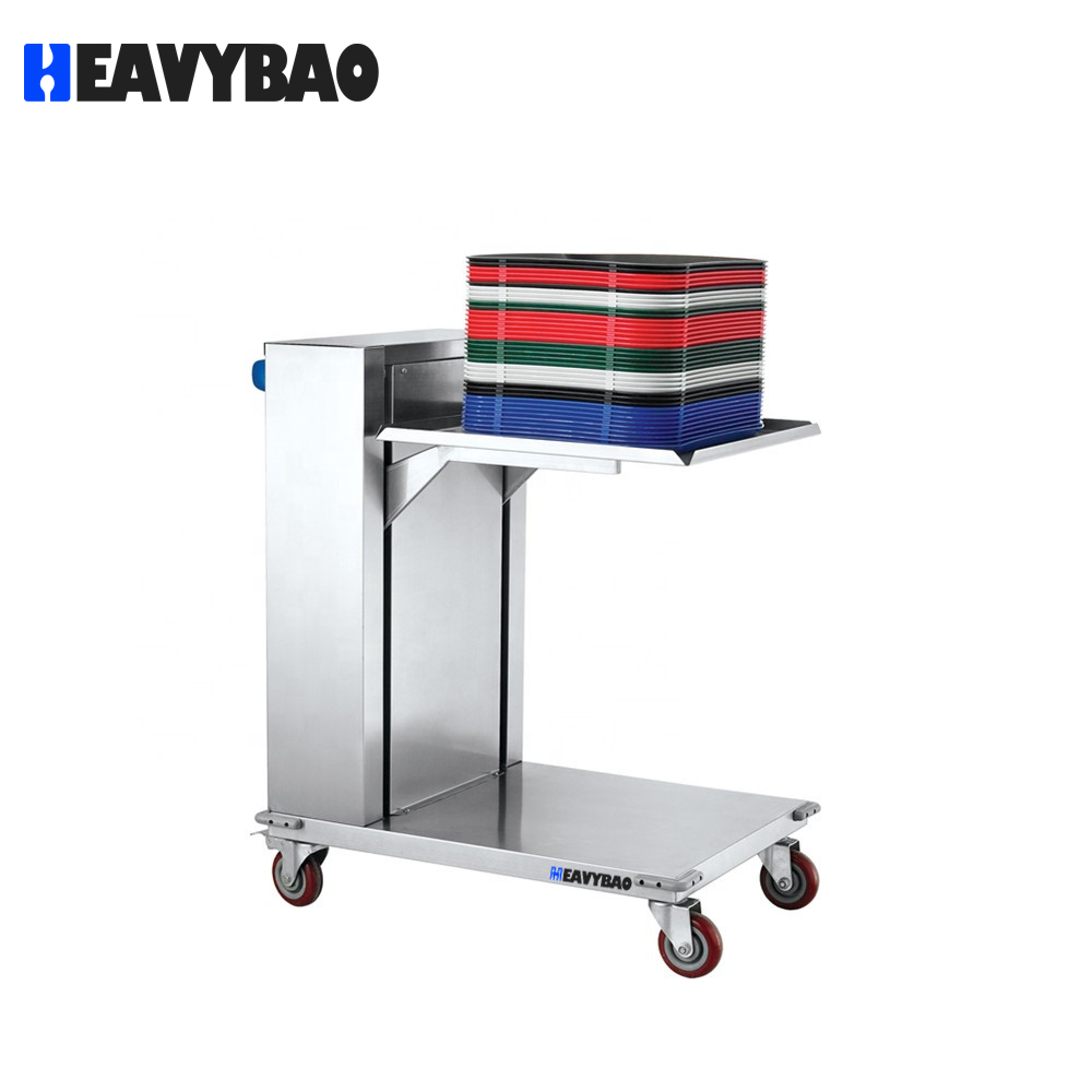 Heavybao Catering Equipment Restaurant Lifting Board Plates Collecting Trolley Cart With Wheels Storage Trolley Cart