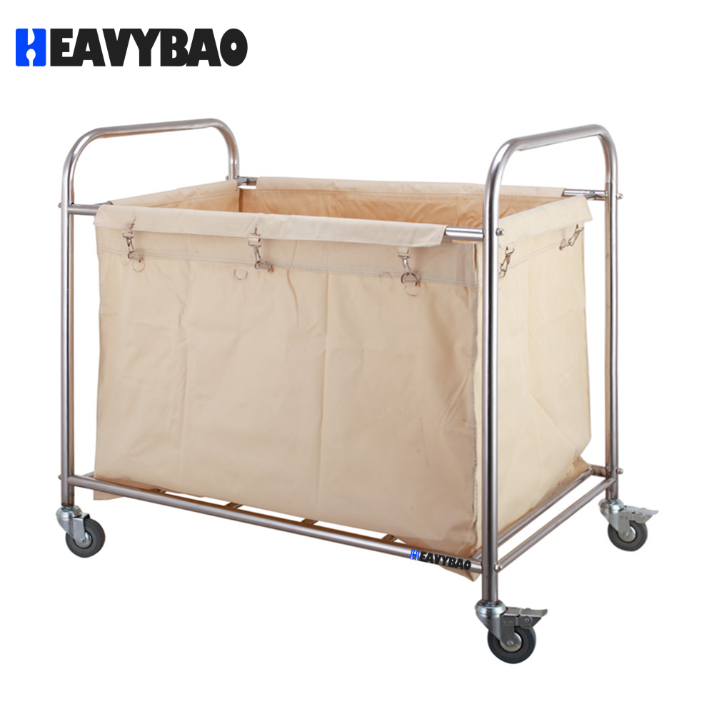 Heavybao Stainless Steel Collecting Rectangular Laundry Trolley room service cart commercial cloth collecting trolley