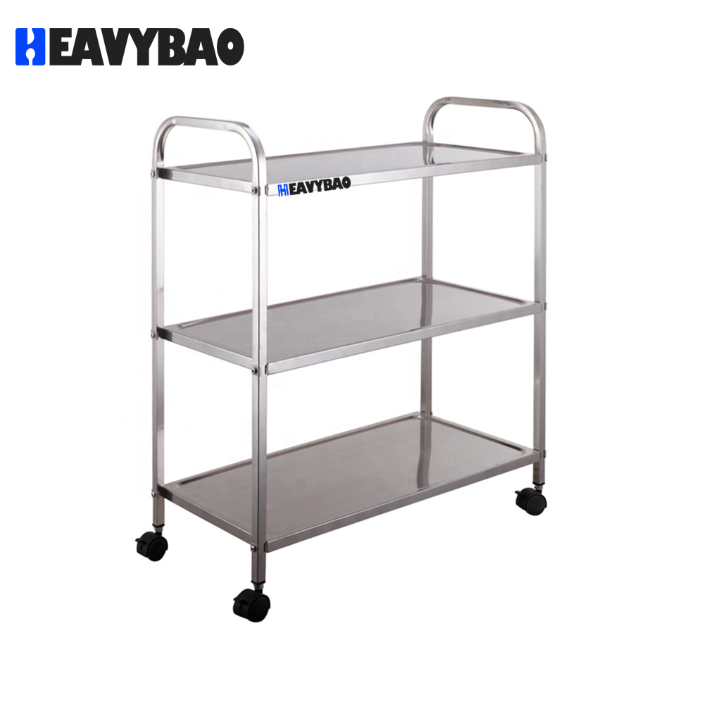 Heavybao Commercial Stainless Steel 3-Tier Seasoning Food Trolley Cart Restaurant Food And Drink Serving Trolley Hand Cart