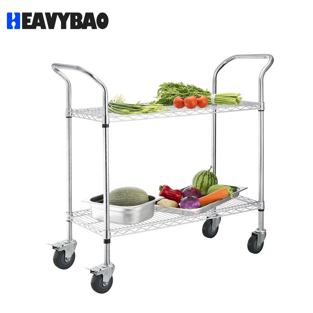 Heavybao 4-Tier Square Tube Removal Kitchen Banquet Serving Carts Stainless Steel Wire Trolley Food Serving Cart With Wheels