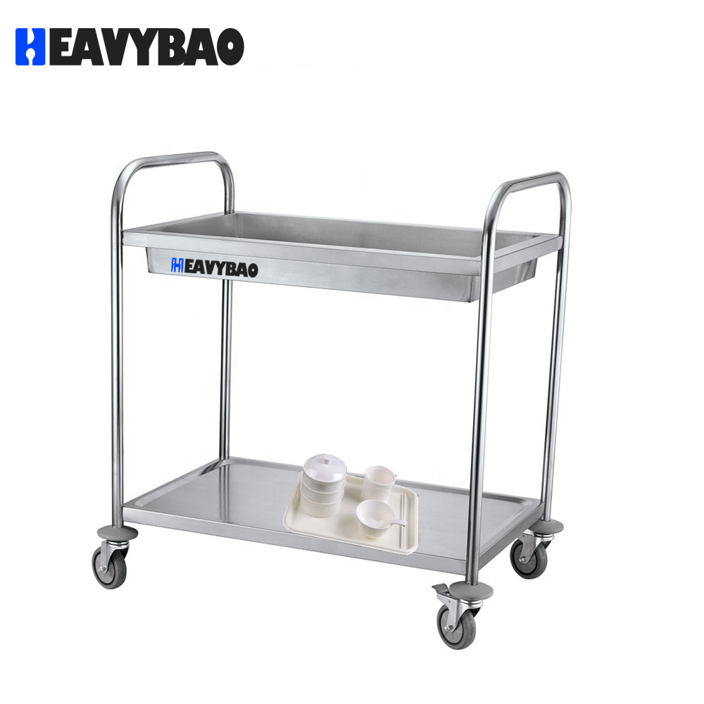 Heavybao Hotel Stainless Steel 2-Tier Hand Push Clearing Trolley For Transport Bowl And Chopsticks Collection Trolley
