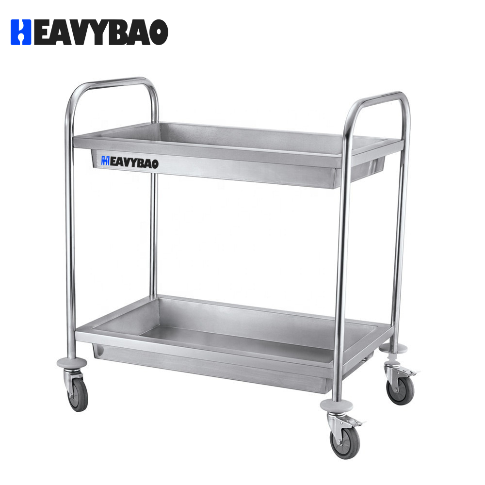 Heavybao Restaurant Stainless Steel Food Clearing Trolley With Armrest For Transfering Food Serving Trolley Transfer Hand Cart
