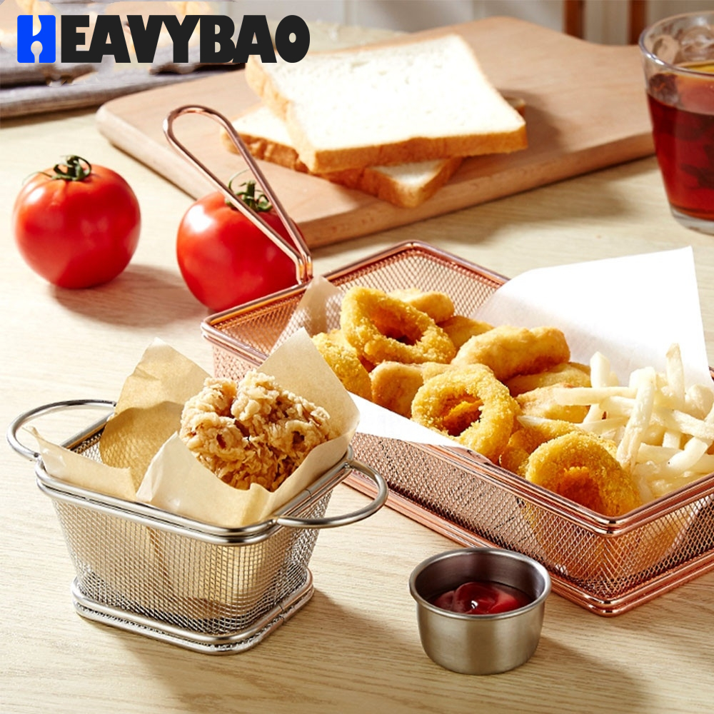 Heavybao Factory Direct Sale Stainless Steel Mini Fry Serving Basket For Snack Storage Display
