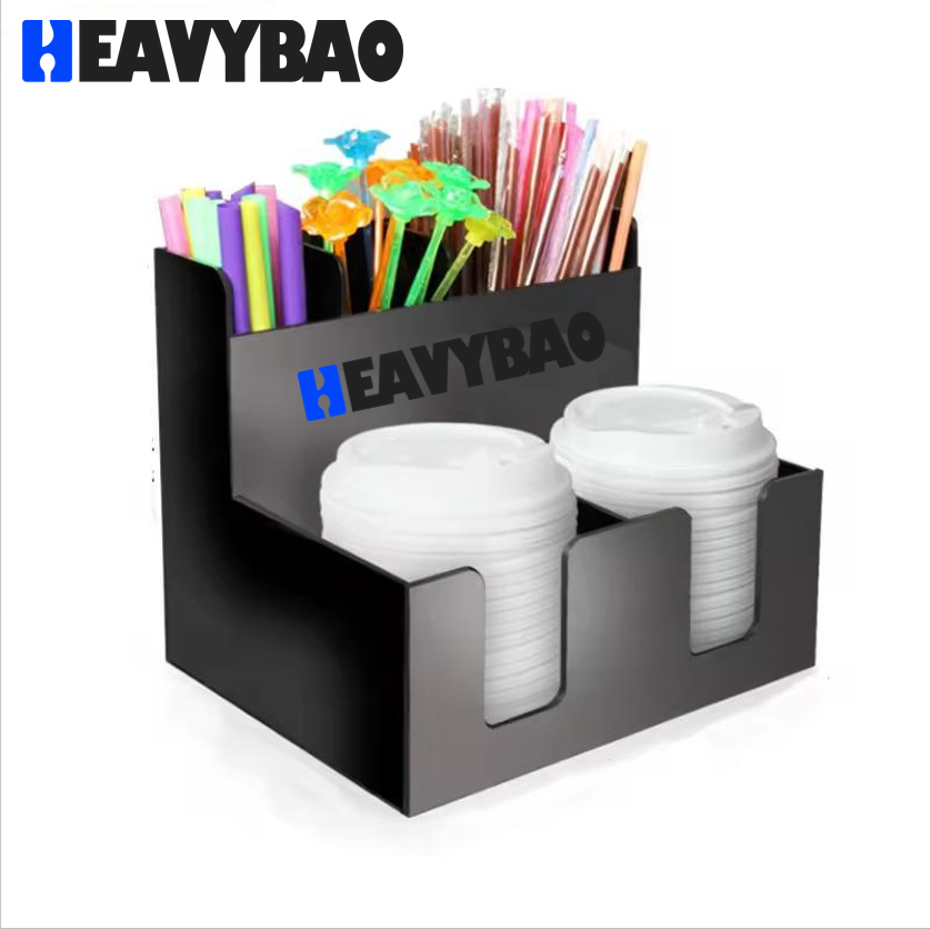Heavybao Real Factory Custom Black Lucite Coffee Paper Cup Holder Acrylic Drinking Straw Dispenser