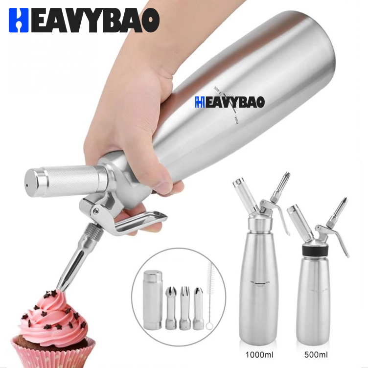 Heavybao Aluminium Whipped Cream Dispenser Dessert Tools Stainless Steel Gas Foamer Gun Whipper Kitchen Cream Whipper