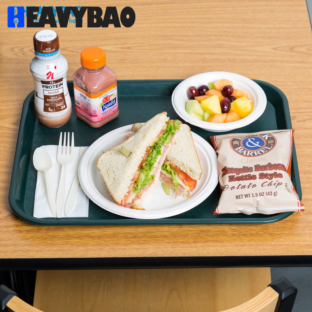 Heavybao Rectangle Plastic Non-Slip Fast Food Serving Tray Cafeteria Trays