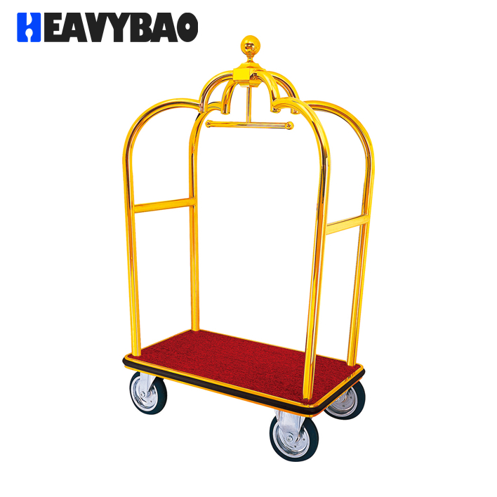 Heavybao Stainless Steel Hotel Crown Luggage Cart Silver Golden Birdcage Trolleys Luggage Carts Luxury Luggage Serving Cart
