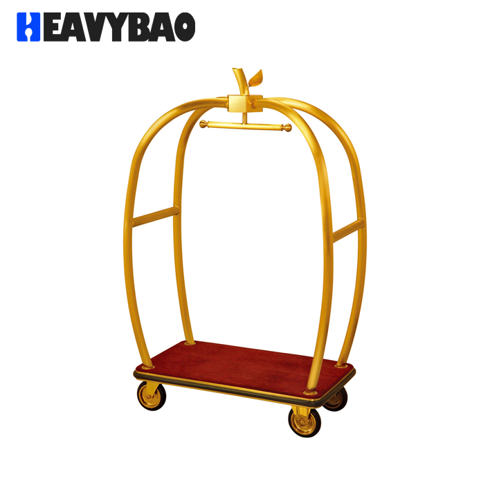 Heavybao Hotel Metal Luggage Trolley Stainless Steel Luggage Trolley For Hotel Loby Golden Top Luggage Cart