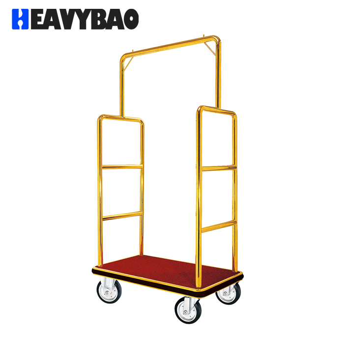 Heavybao Luxury Luggage Trolley Cart Two Color Hotel Airport Golden Top Luggage Cart Hotel Luggage Service Trolley