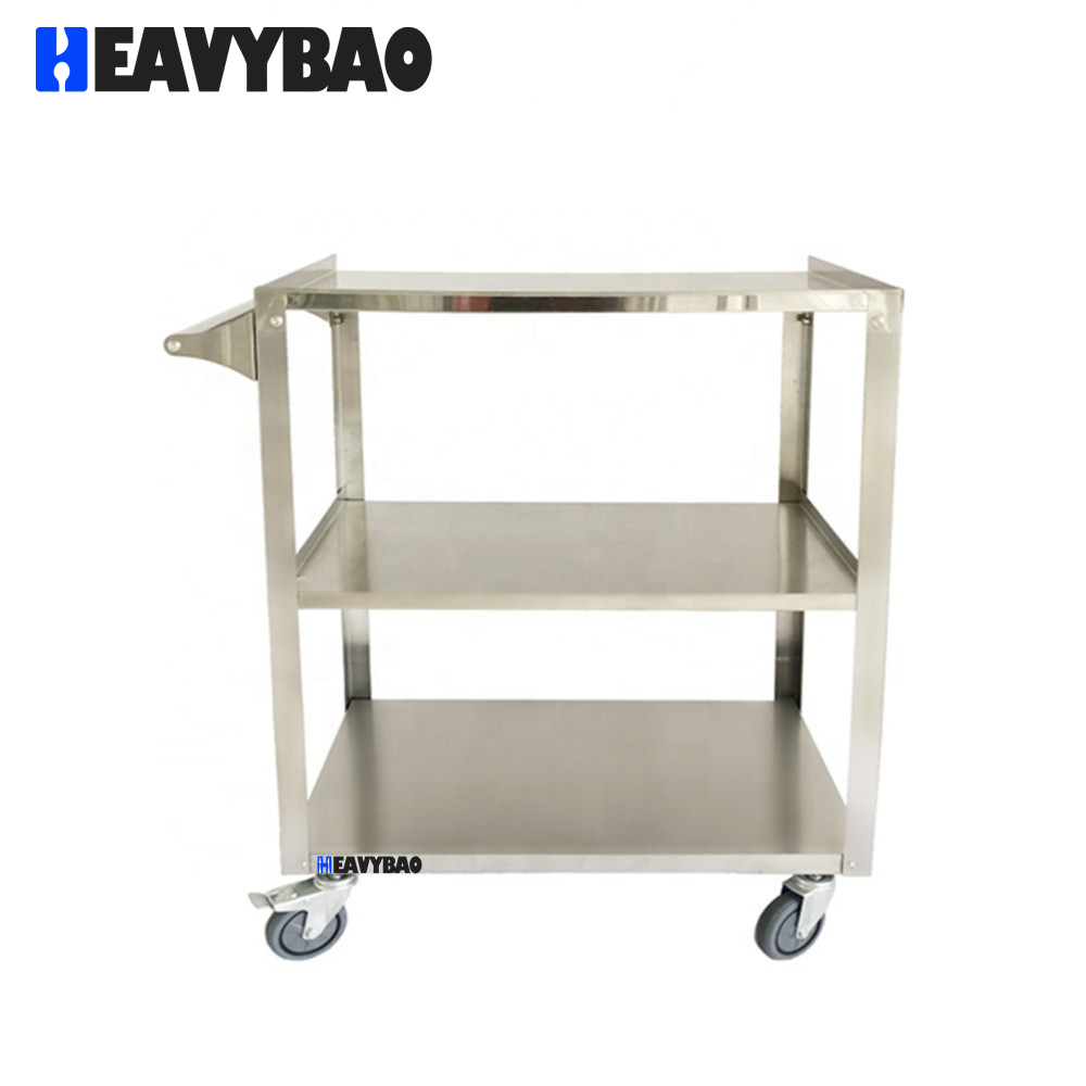Heavybao Stainless Steel European Style Square Tube Service Hotel Trolley Food Serving Cart Commercial Cleaning Trolley
