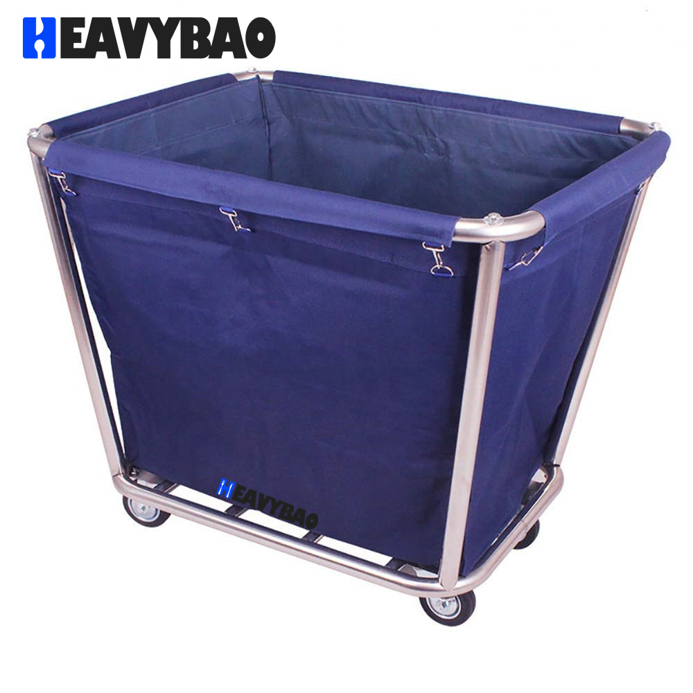 Heavybao Stainless Steel Commercial Soiled Linen Hotel Hospital Laundry Carts Trolley Room Serving Cart With Wheel