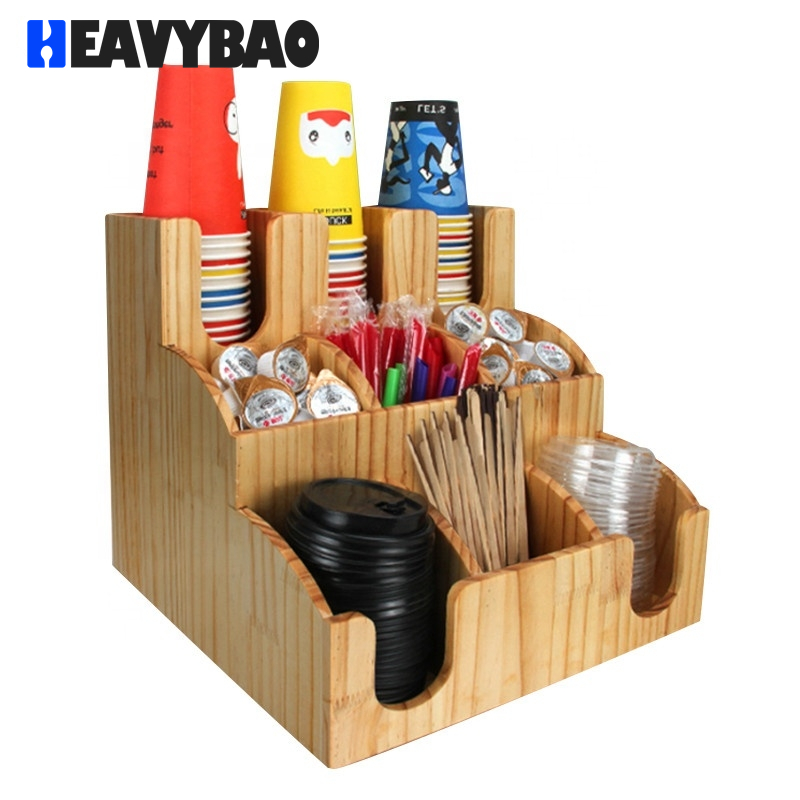 Heavybao Paper Coffee Cup and Lid Holder Dispenser Organizer With Sugar Bag Straw Storage