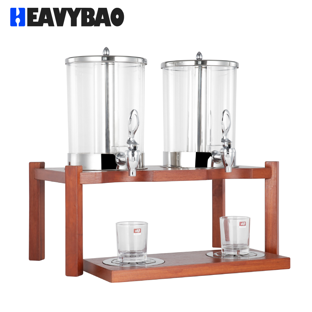 Heavybao Luxury Design 14L Catering Fruit Juice Dispenser With Burma Teak Wood Base Catering For Restaurant And Hotel