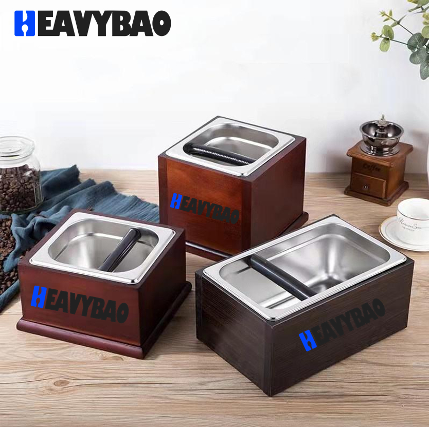 Heavybao Stainless Steel Commercial Coffee Knock Box Coffee Grounds Knock Box With Wooden Base