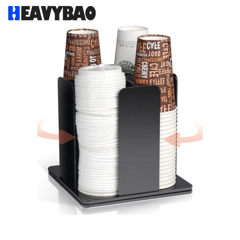 Heavybao Plastic 4 Compartment Rotating Cup and Lid Dispenser Holder Storage Organizer