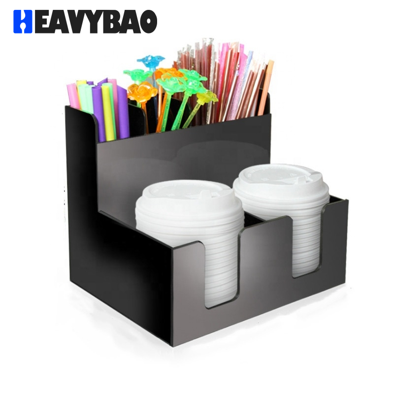 Heavybao Real Factory Custom Black Lucite Coffee Cup Holder Acrylic Drinking Straw Dispenser