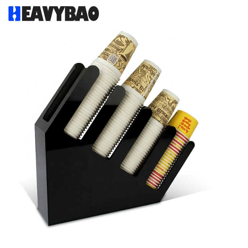 Heavybao Black Color Acrylic Paper Cup Holder Dispenser For Coffee And Tea