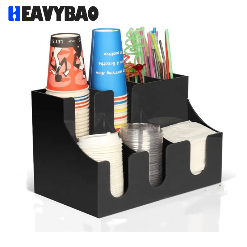 Heavybao Vertical Coffee Cup Dispenser and Lid Holder Condiment Stirrer, Sugar Cup Caddy Organizer