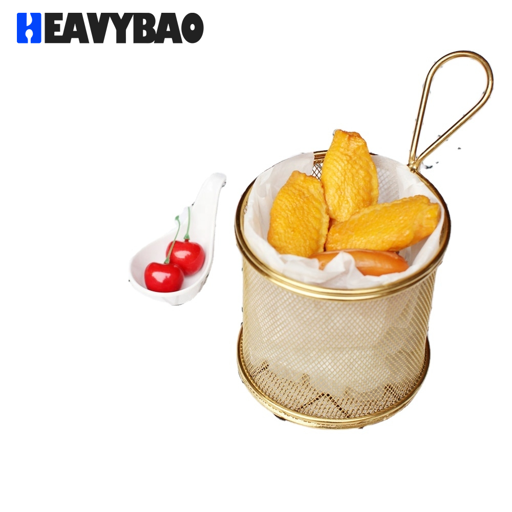 Heavybao Stainless Steel Fast Food French Fried Serving Mini Frying Basket Snack Food Net Basket For Restaurant