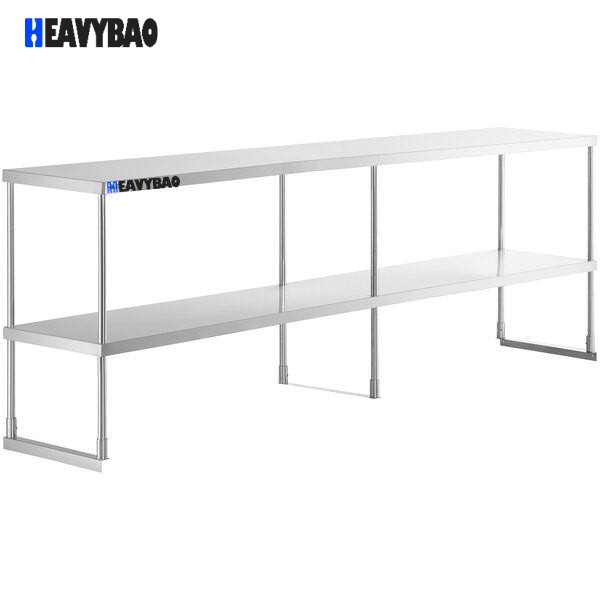 Heavybao Commercial Stainless Steel Over Bench Shelf For Kitchen Portable Movable Double shelf Kitchen Table for Restaurant