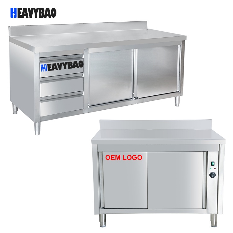 Heavybao Kitchen Equipment Work Bench Restaurant Stainless Steel Table Kitchen Wort Table Cabinet Sink