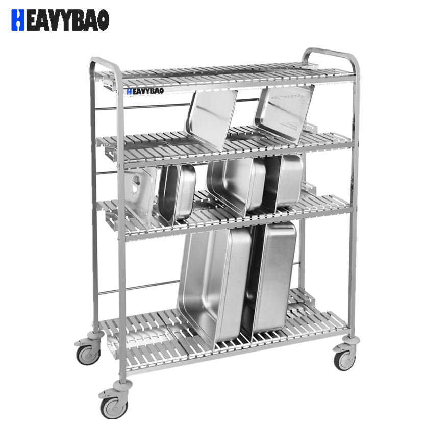 Heavybao Stainless Steel Kitchen Collecting Dish Storage Rack Trolley Customized Cart For Hotel Restaurant