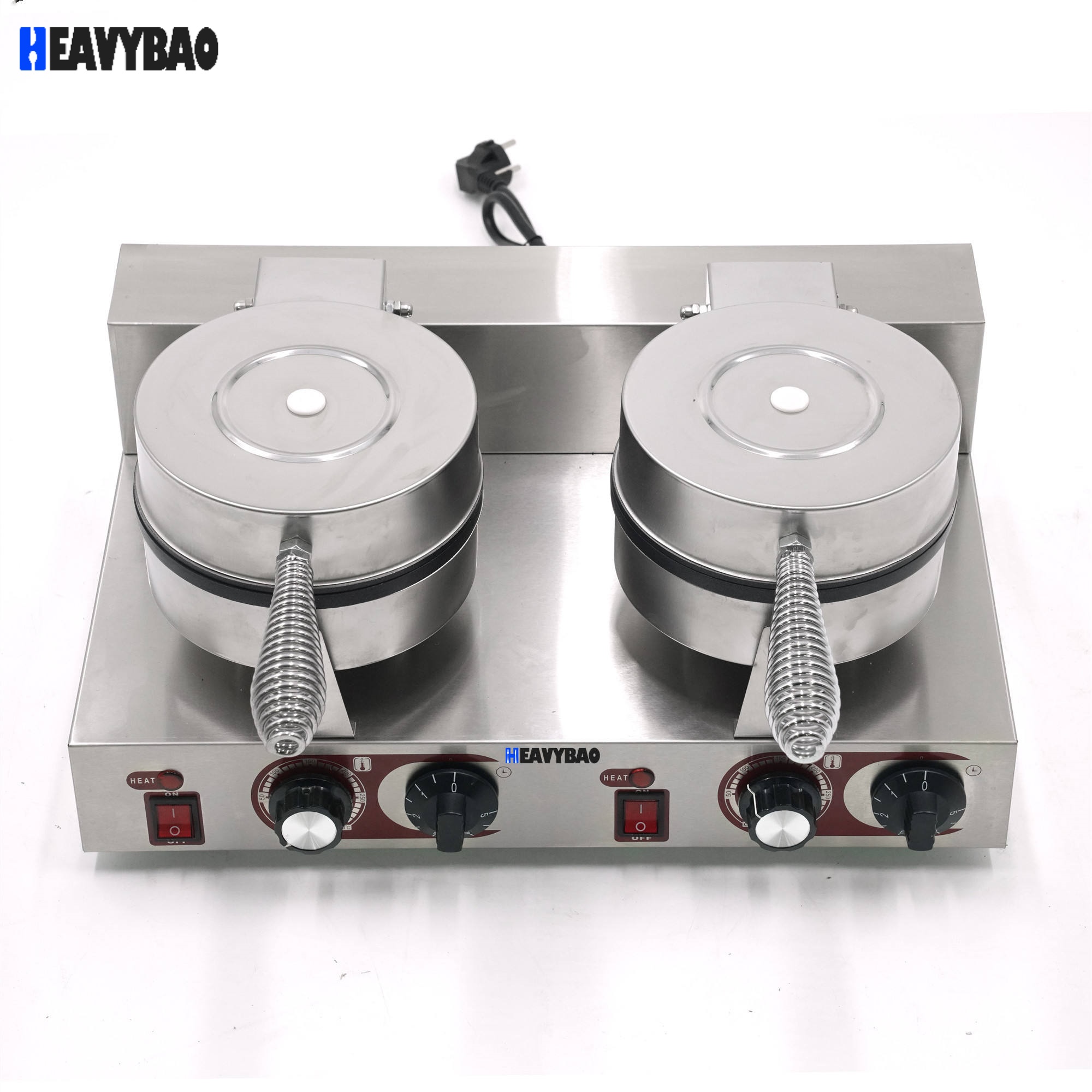 Heavybao Electric Ice Cream Cone Maker Double Plates Waffle Cone Baker Commercial Waffle Machine For Kitchen Equipment