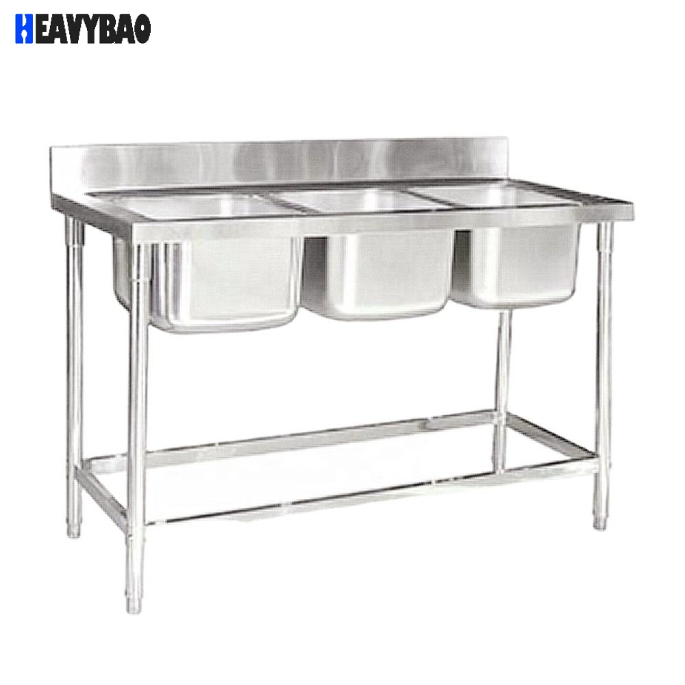 Heavybao 850mm Height Handmade Triple Bowl Stainless Steel kitchen Sink for Restaurant Laundry Washbasin Sink