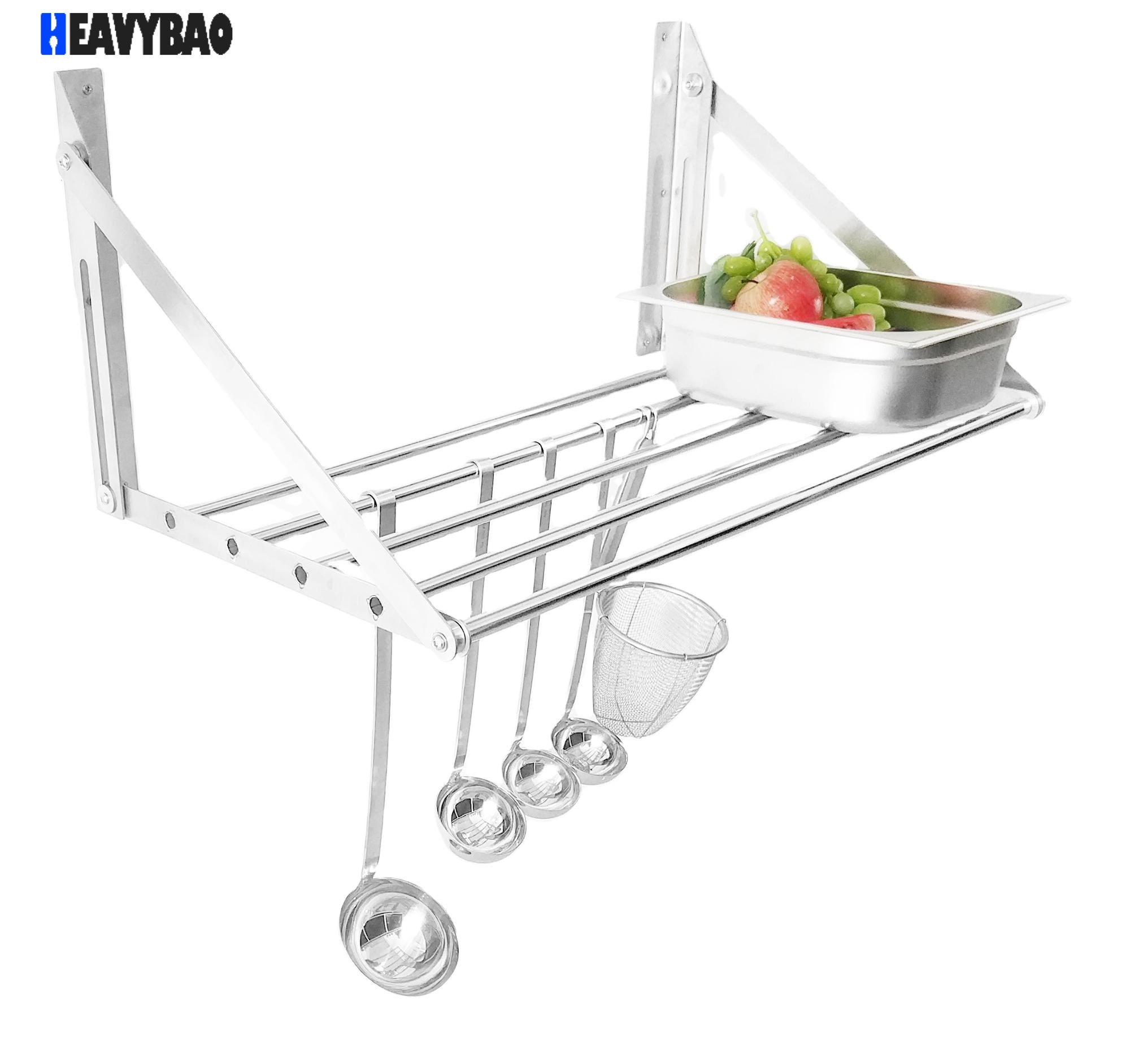 Heavybao Hotel Kitchen Restaurant Stainless Steel Tube Style Foldable Wall Mounted Shelf