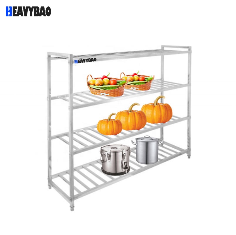 Heavybao Hotel Kitchen Stainless Steel Square Ladder Type Storage Rack Heavy Duty Work Bench Used Food Rack Shelf