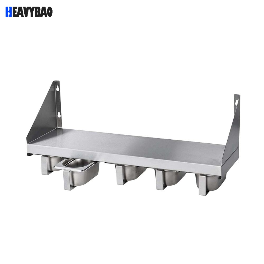 Heavybao Sanitation restaurant kitchen stainless steel wall mount spice rack spice shelf for 1/6 GN pan