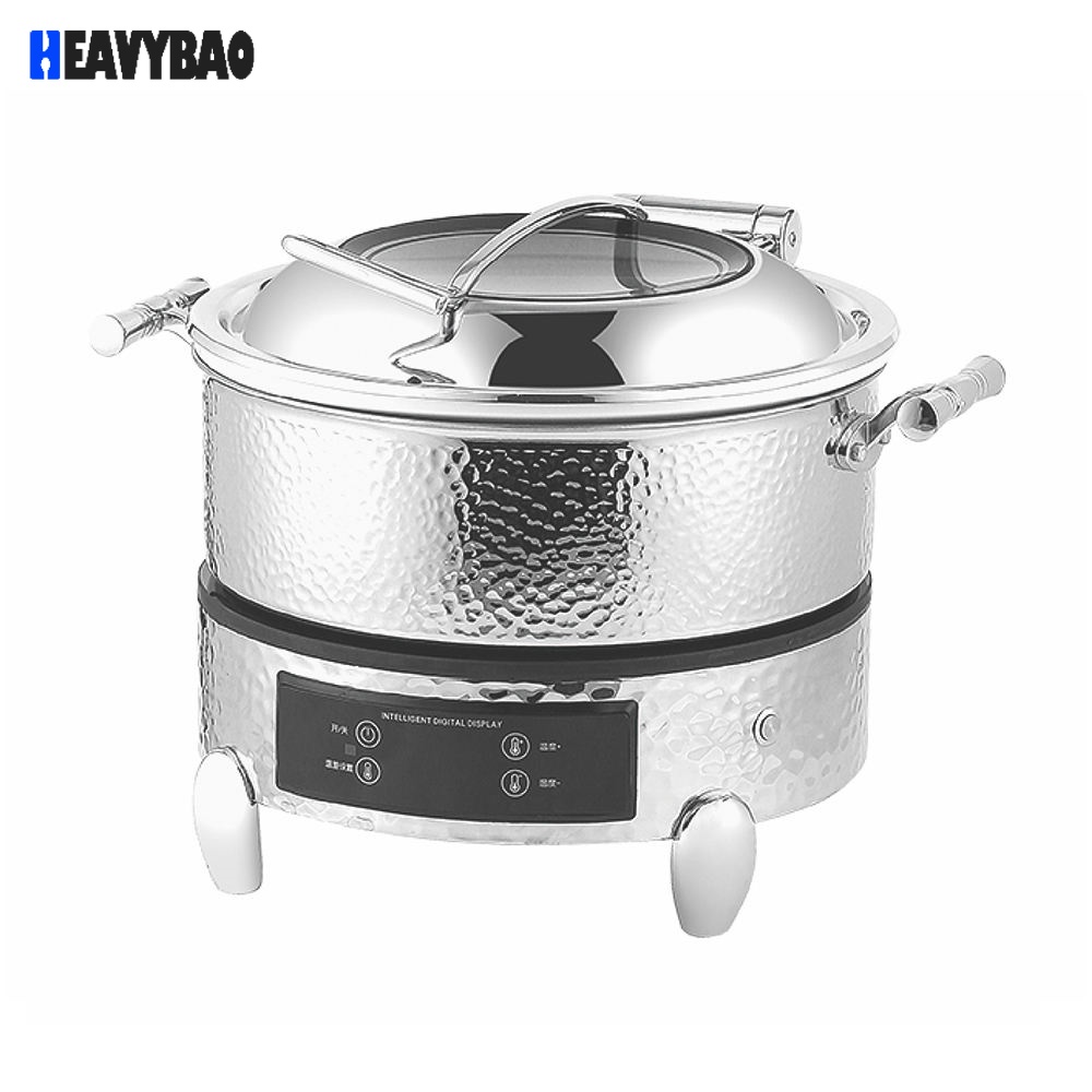 Heavybao Hydraulic Lid Copper Luxury Buffet Stove Electric Chaffing Dishes Food Warmer For Restaurant Silver Gold Chafing Dishes