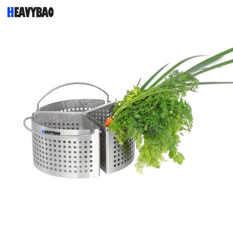 Heavybao Hot Sale Stainless Steel Pot Water Strainer Basket Vegetable Strainer With 3 Basket And Handle For Restaurant