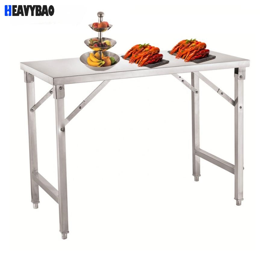 Heavybao Used Food Kitchen Equipment Square Tube Stainless Steel Folding Workbench Commercial Kitchen Work Food Prep Tables